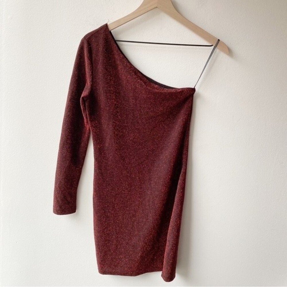 shein red sparkly one shoulder mini dress